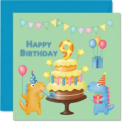 Image of 9th Birthday Card Boy Dinosaur Party Happy 9 Year Old Boy, Boys Cards for Him, 145mm x Greeting Son Nephew Grandson Kid Children