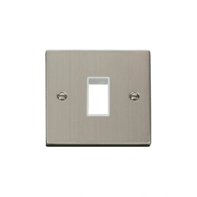 Image of Click Deco 1 Gang MiniGrid Single Aperture Unfurnished Plate Stainless Steel White Inserts