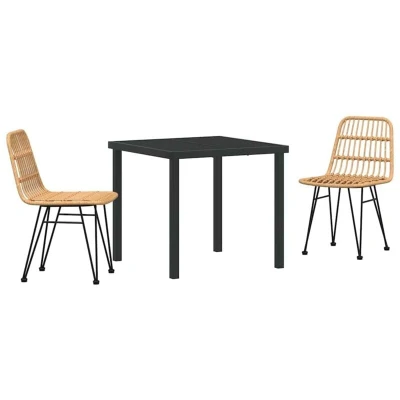 Image of vidaXL 3 Piece Garden Dining Set Brown Poly Rattan