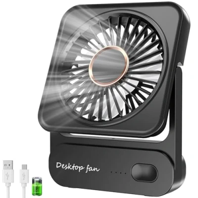 Image of Ajgvq Desk Fan, 3 Speeds Table Fans USB Rechargeable, Quiet &amp; Powerful Rotatable Mini Fans, Compact Portable Fan for Home Bedroom Desktop Office Traveling Car Outdoor, Black