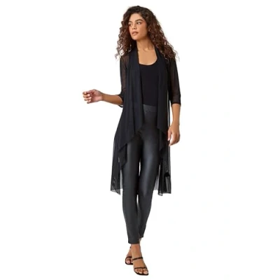 Image of Roman Originals Women&#039;s Mesh Sheer Longline Kimono Ladies Fashion Cover ups for Formal Fancy Casual Everyday Work Evening Dinners Party Christmas New Years Occasions Black Size 18