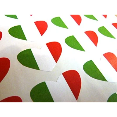 Image of Pack of 50, Heart Shape 35x23mm, Italy Self Stick Flag Stickers Italian Labels