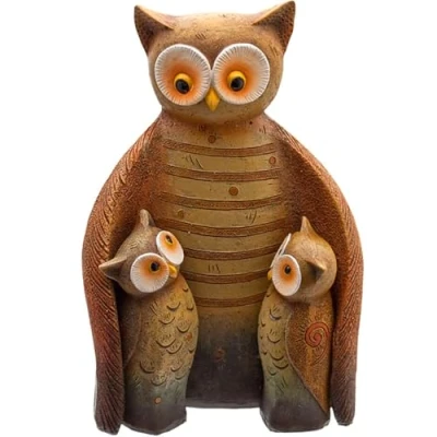 Image of Something Different Wholesale Enchanting Brown Resin Owl Family 16.5cm x 11cm (1 Set) Handcrafted Figurine, Unique &amp; Charming Accent Perfect for Home Decor