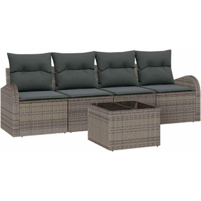 Image of vidaXL 5 Piece Garden Sofa Set with Cushions Grey Poly Rattan