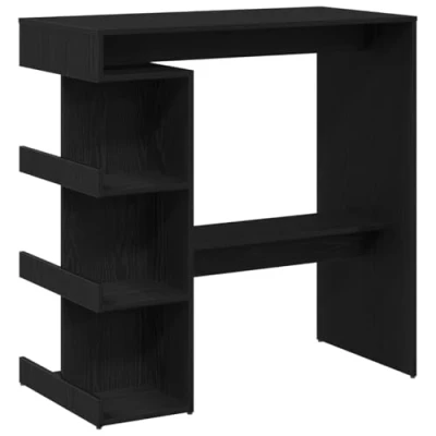 Image of vidaXL bar table black oak wood dining room rectangular space saving with shelves