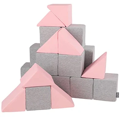 Image of KiddyMoon Soft Foam Cubes Building Blocks 14Cm For Children Multifunctional Construction Montessori Toy Babies, Made In The EU, 24 Pieces, Mix: Light Grey Pink