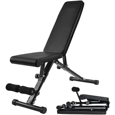 Image of Max Strength Foldable Exercise Weight Bench Utility Benches for Full Body Workout, Incline/Decline soft Press Home Gym Fitness Workout (Black)