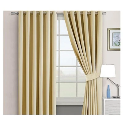 Image of Imperial Rooms Eyelet Blackout Curtains for Bedroom Thermal Insulated Black Out Cream 90x90 Inch Drop Energy Saviing Living Room Long Curtain 2 Panels with Tiebacks (228x228cm)