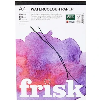 Image of Frisk Watercolour Paper Pad 300gsm Hot Pressed/Smooth 12sheets A4, White