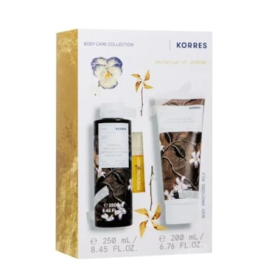 Image of KORRES Jasmine Body Care Set, Gift Set with Shower Gel 250 ml and Milk 200 ml, for Men Women, Floral Fragrance, Vegan