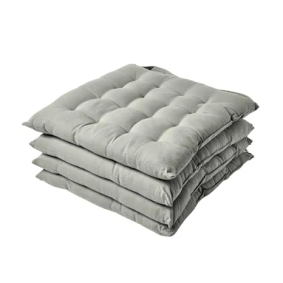 Image of HOMESCAPES Grey Seat Pads for Dining Chair, Set of 4 100% Cotton Chair with Straps, 40x40 cm