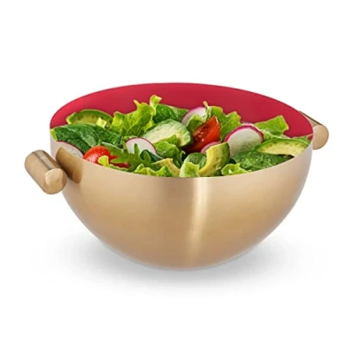 Image of Relaxdays Serving Bowl, Stainless Steel, Gold/Red, 24.5 cm