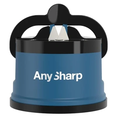 Image of AnySharp Knife Sharpener, Hands Free Safety, PowerGrip Suction, Safely Sharpens All Kitchen Knives, Ideal for Hardened Steel &amp; Serrated, World&#039;s Best, Compact, One Size, Blue