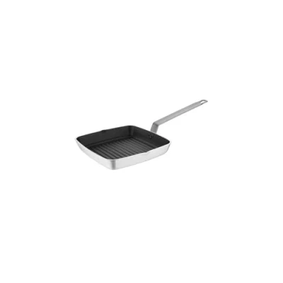 Image of Vogue Square Non Stick Ribbed Skillet Frying Pan 24 cm, Silver, Teflon Coated Aluminium Pan, Size: 41(H) x 240(W) 240(D)mm, DL942