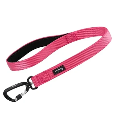 Image of Hyhug Traffic Durable Nylon Short Lead with Soft Padded Neoprene Lined Handle for Medium Large Giant Boy and Girl Dogs Walking, Professional Training, Daily Use Lead. (Candy Pink, 18 Inch)