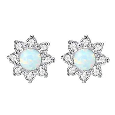 Image of KristLand Opal Stud Earrings Gold Flower 925 Sterling Silver Plated Earring Prong Sparkly Cubic Zirconia Birthday Party Gift for Woman Ladies Girls
