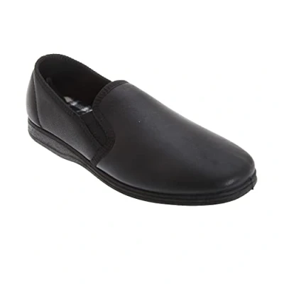 Image of Sleepers Mens Hadley Softie Leather Twin Gusset Slippers (12 UK) (Black)
