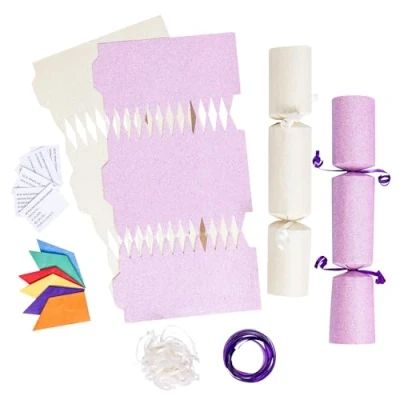 Image of evelay 12 Make Your Own Christmas Cracker Kit DIY Baby Pink &amp; Cream Glitter Crackers Hats Snaps Jokes (Baby Pink, Cream)