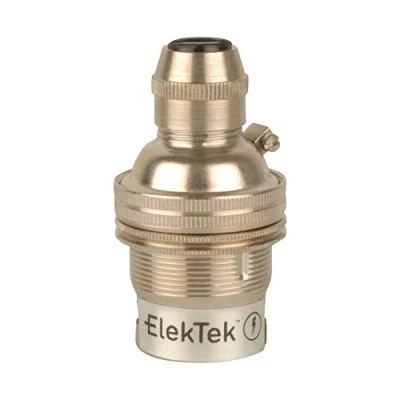 Image of ElekTek B22 BC Bayonet Nickel Plated Brass Cord Grip Ceiling Pendant Unswitched Lamp Light Bulb Holder with Shade Ring For use Rose and Lighting Flex (7mm Max. Dia.) Made in UK