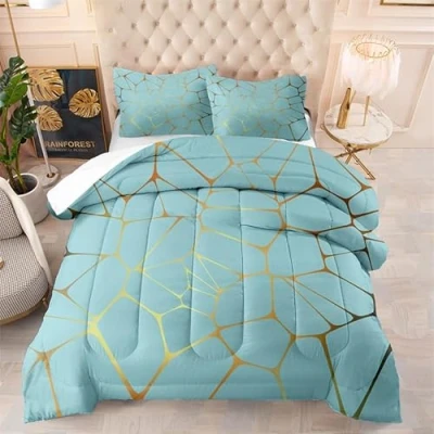 Image of Coverless Duvet Duck Egg Blue King Size Microfiber Bedspreads Lightweight Quilted All Seasons Comforter Soft Throw+2 Pillowcases(50x75cm) 228x228cm