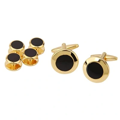 Image of MagiDeal Men&#039;s Shirt Cufflinks Cuff Links Collar Studs Gold and Black