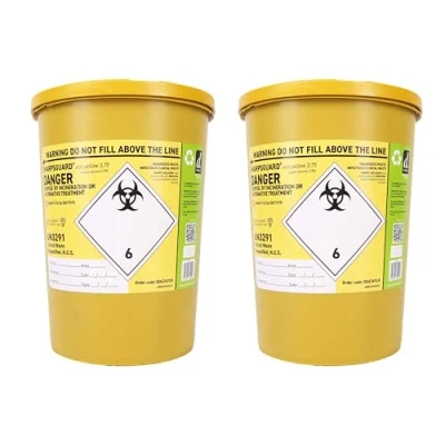 Image of 2X Biohazard Sharps Large Medical Bins 4 Litre Boxes