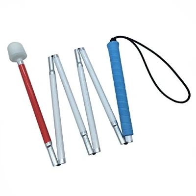 Image of Aluminum Mobility Folding White Cane for Vision Impaired and Blind People (Folds Down 6 Sections) (125cm (49.2inch), Blue Handle)