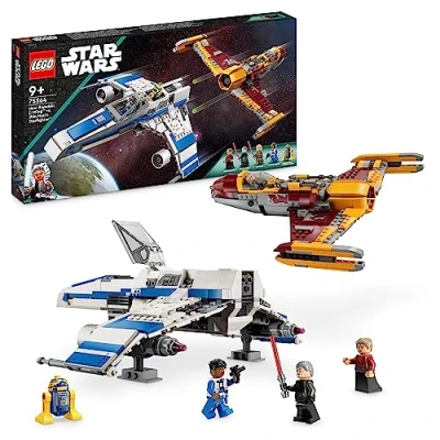 Image of LEGO Star Wars New Republic E Wing vs. Shin Hati’s Starfighter, Ahsoka Series Set with 2 Toy Vehicles, Droid Figure, 4 Minifigures and Lightsabers 75364