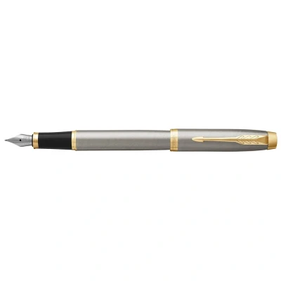Image of Parker IM Fountain Pen Brushed Metal Fine Nib with Blue Ink Refill Gift Box