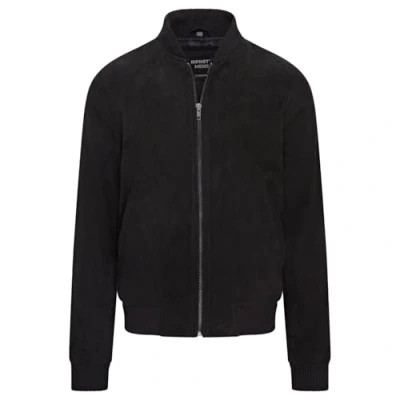 Image of Infinity Leather Mens Black Soft Goat Suede MA 1 Varsity Bomber Jacket