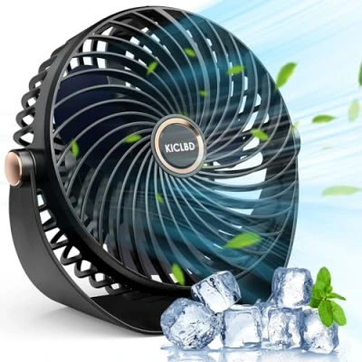 Image of KICLBD Mini Desk Fan, USB Table Fan with 5 Speeds Strong Airflow,Cooling Portable &amp; Ultra Quiet, Desktop 360Rotatable Head and Charging for Home Office Bedroom Library Summer Gift, Black, (M93)