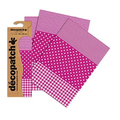 Image of Décopatch Ref C486O Pink Spots, Stripes and Gingham Print Paper Pack Each Sheet 30 x 40cm, of 3 Sheets Best Used With Décopach Glue &amp; Varnish,