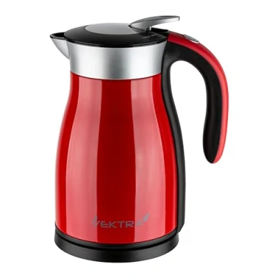 Image of Vektra VEK 1701R Vacuum Insulated Environmentally Eco Friendly Easy Pour Cordless Kettle, 1.7 Litre, Red