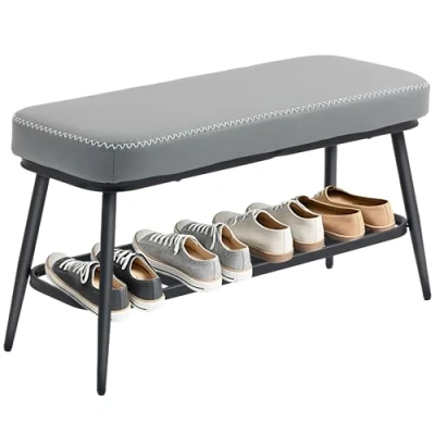 Image of Shoe Bench, pu Leather Storage Bench for Entryway, Grey Homcom