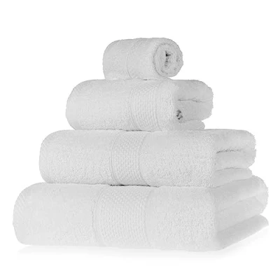 Image of HOMESCAPES White Turkish Cotton 4 Piece Towel Set Soft &amp; Absorbent 500 GSM Heavyweight Face Cloth, Hand Towel, Bath Sheet Bale