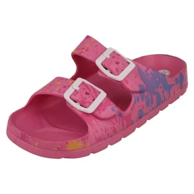 Image of Spot On Girls Flat 2 Buckle Mule Sandals/Slider H0377 Pink Synthetic UK Size 3 EU 35 US 4
