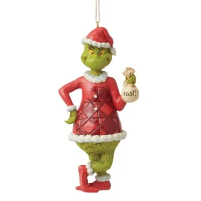 Image of Grinch by Jim Shore with Bag of Coal Hanging Ornament