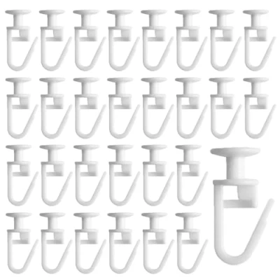 Image of RXKFIGX 100 Pcs Plastic White Curtain Track Glider Hooks, Shower Hooks for Rail Window Door