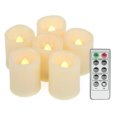 Image of Led Flickering Flameless Votive Tea Lights Candles with Remote Control Battery Operated Set of 6 / Electric Outdoor Tealights Timer Candle for Christmas,Xmas Decorations (Batteries Included) 200Hours