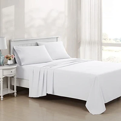 Image of Laura Ashley Queen Sheet Set, Luxury Sateen Cotton Bedding, 800 Thread Count, Soft &amp; Smooth Home Decor (Solid White, Queen)