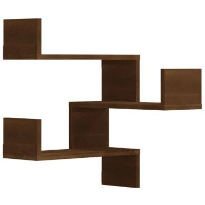 Image of vidaXL Wall Corner Shelves 2 pcs in Brown Oak Engineered Wood for Living Room and Bedroom