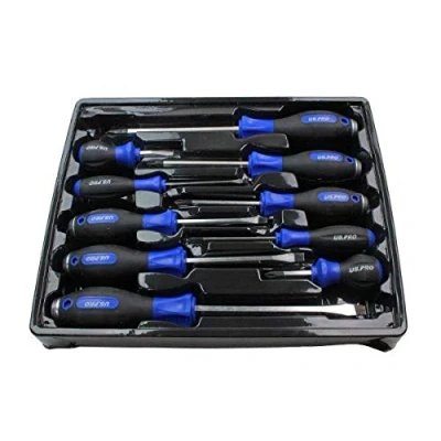 Image of US PRO Tools 10 Piece Screwdriver Set Phillips &amp; Slotted with Magnetic Tip 1621