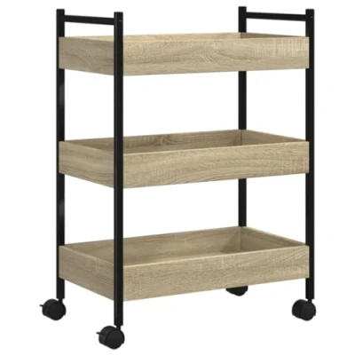 Image of vidaXL Kitchen Trolley Rolling Cart Sonoma Oak, Engineered Wood, Steel Frame, 50x30x70 cm, 4 Wheels (2 Lockable), Ample Storage Space for Kitchen, Living Room, Bathroom, Study