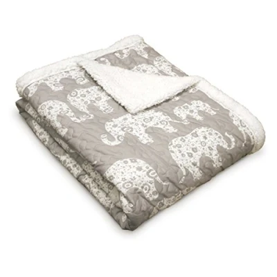 Image of Lush Decor Elephant Parade Throw Fuzzy Reversible Sherpa Blanket, 60 x 50, Gray