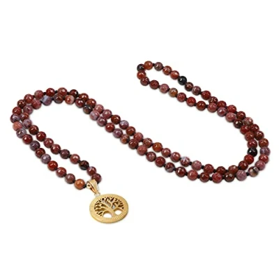 Image of COAI Tree of Life Necklace Portuguese Agate 108 Mala Stone Beaded