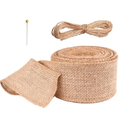 Image of Hessian Burlap Ribbon Roll (2&quot; wide 10m roll) Jute Natural Fabric Material Craft