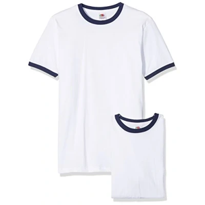 Image of Fruit of the Loom Men&#039;s Ringer Premium T Shirt Pack 2, White/Navy, Medium