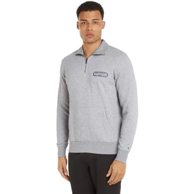 Image of Tommy HILFIGER Men&#039;s TRACK GRAPHIC HALF ZIP Light Grey Heather S