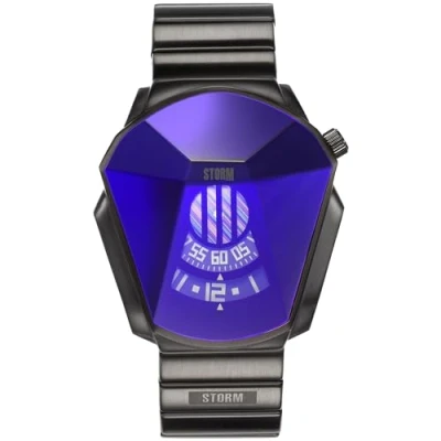Image of STORM Darth Slate Blue Men&#039;s Unique Cut Lazer Glass Watch with revolving disc Movement