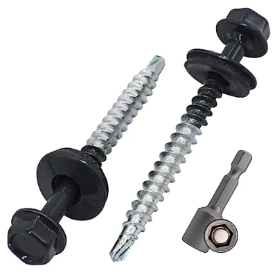 Image of SKIR&#039;CO (10 pcs) Painted Roofing Screws 4.8 x 50 mm, Hex Head, Self Drilling With EPDM Washers (Anthracite Grey, RAL 7016)